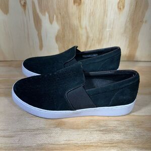 Vionic Black Suede Slip-On Perforated Flats with White Sole